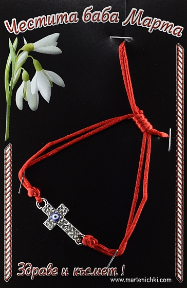 Гривна с подвижен възел, кръстче със синьо око с кристали PICTURE OF ITEM 1147