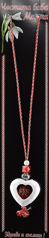 Колие с бяло сърце и роза PICTURE OF ITEM 1206