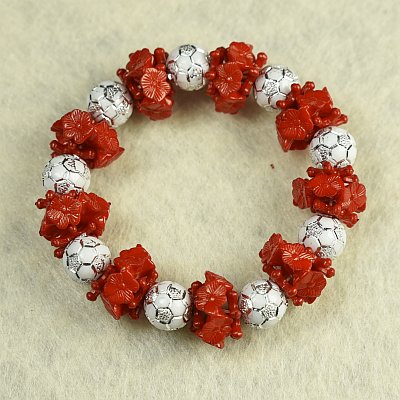 Гривна на ластик с червени дискове и цвятя PICTURE OF ITEM 1389