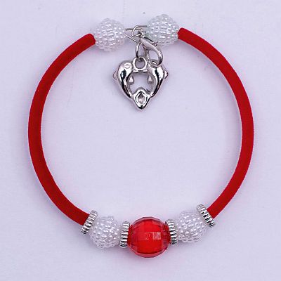 Гривна с червена фасетирана перла и бели релефни ромбове PICTURE OF ITEM 2100