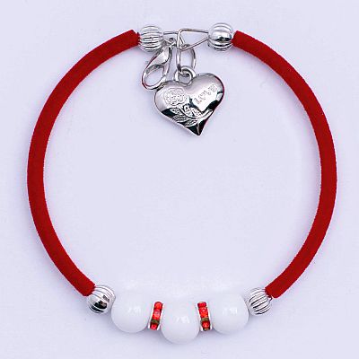 Гривна с полиран ахат и разделители с червени кристали PICTURE OF ITEM 2134