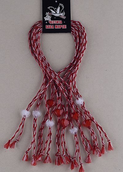 Десятка бели и червени перлени сърца PICTURE OF ITEM 1553