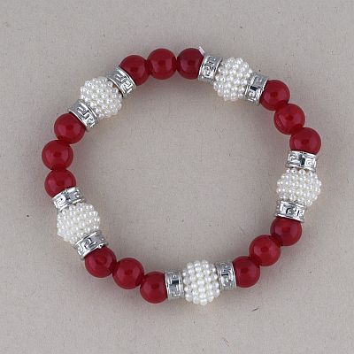 Гривна на ластик с бели перли и метални шайби PICTURE OF ITEM 1605