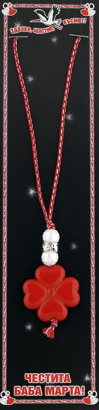 Колие червена детелина с бели перли PICTURE OF ITEM 1667
