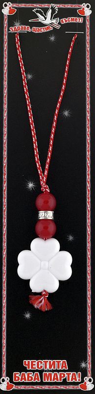 Колие бяла детелина с червени перли PICTURE OF ITEM 1668