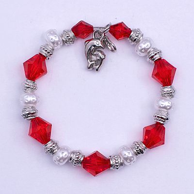 Гривна с червени ромбове, бели пръстени и метални разделители PICTURE OF ITEM 2107