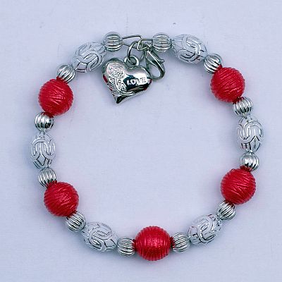 Гривна с червени перли и бели гравирани овали PICTURE OF ITEM 2115