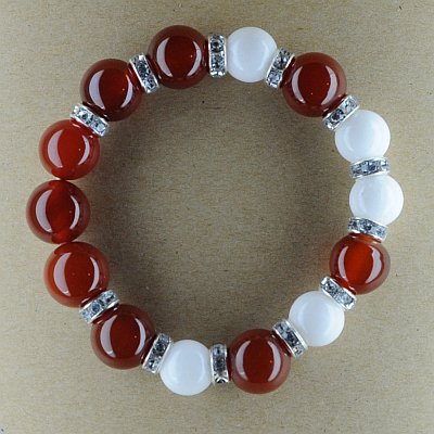 Гривна - карнеол 12мм, ахат 10мм и метал с кристали PICTURE OF ITEM 944