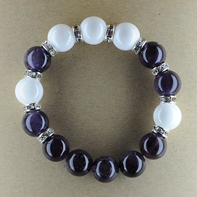 Гривна - аметист и седеф 12мм и метал с кристали PICTURE OF ITEM 950